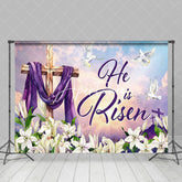 Aperturee - Aperturee White Floral He Is Risen Pigeon Cross Easter Backdrop